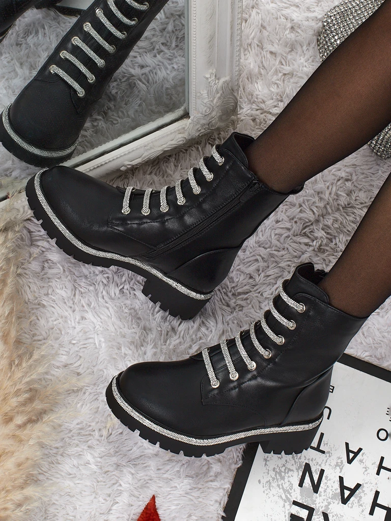 Botine de damă Lunara din piele ecologică cu șireturi