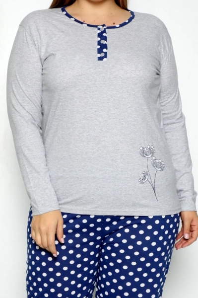 Royalfashion Pijamale din bumbac pentru femei, set format din 2 piese cu buline, MARIME MARE