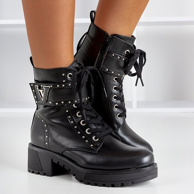 Czarne workery z dżetami Valica - Obuwie