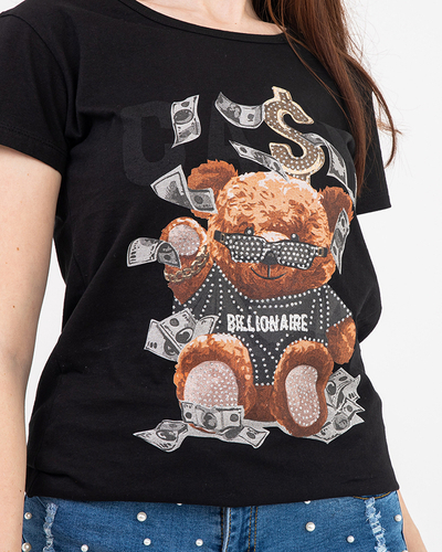 Tricou de dama negru cu imprimeu MISIA- Imbracaminte