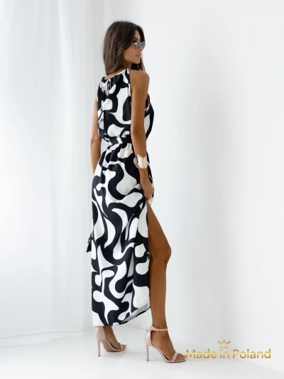 Royalfashion Rochie midi de damă cu bretele, cu curea, cu model geometric