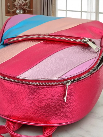 Royalfashion Rucsac de damă din piele ecologică cu dungi metalice Metallic Stripes