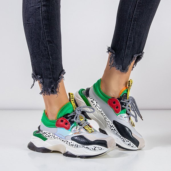 OUTLET Încălțăminte sport dama gri, cu inserții colorate Grandini - Încălțăminte