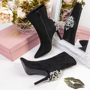 Botine negre cu decor Tiffanie - Încălțăminte