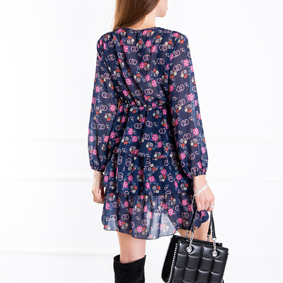 Rochie florală pentru femei albastru marină - Îmbrăcăminte