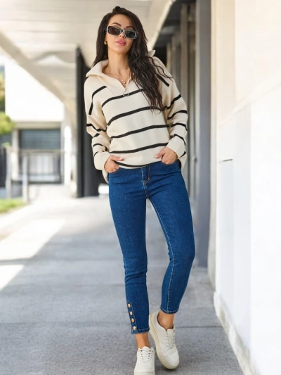 Royalfashion Jeans skinny pentru femei cu nasturi