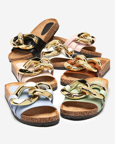 Papuci de damă maro cu decor la Fixci- Footwear