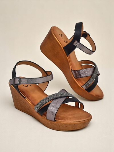 Sandale cu wedge pentru femei Royalfashion cu strasuri și sclipici Glittera