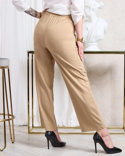 Royalfashion Pantaloni largi din stofă pentru femei, maro deschis