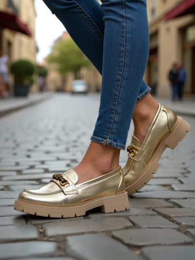 Royalfashion Mocasi pentru femei placate cu aur Goldlove