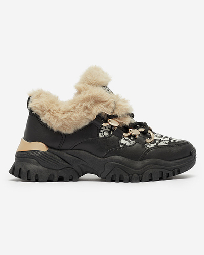 Pantofi sport de damă cu blană de culoare neagră Reyma- Footwear