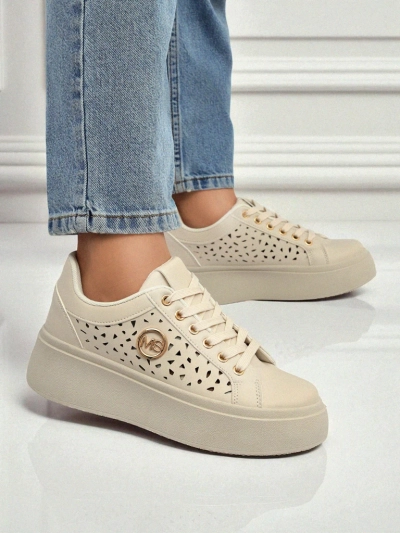 Sneakers pou fanm Ecru sou platfòm Boreas Royalfashion kwi ekolojik