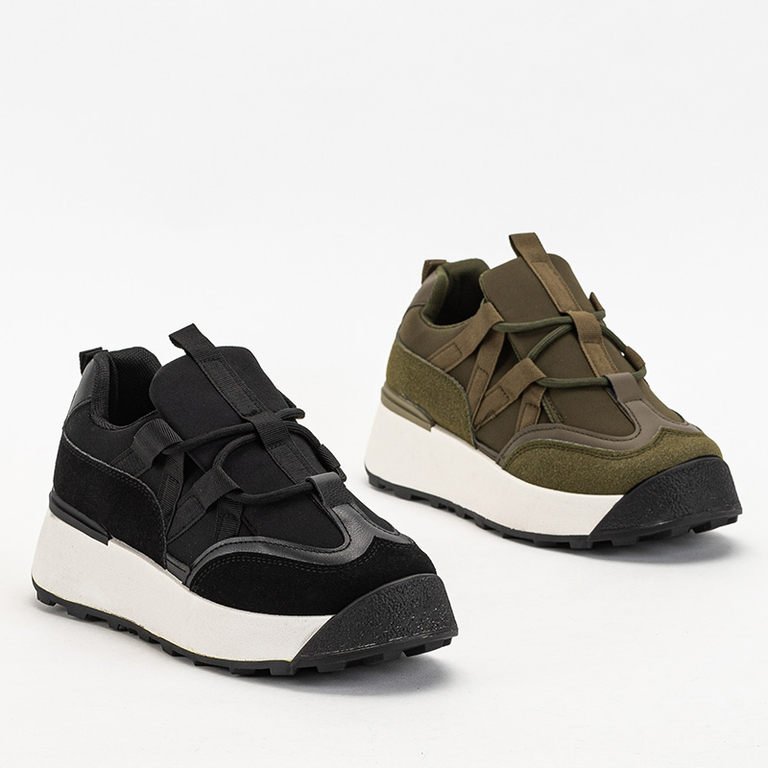 OUTLET Pantofi sport negri de dama cu talpa mai inalta Kanislo - Incaltaminte