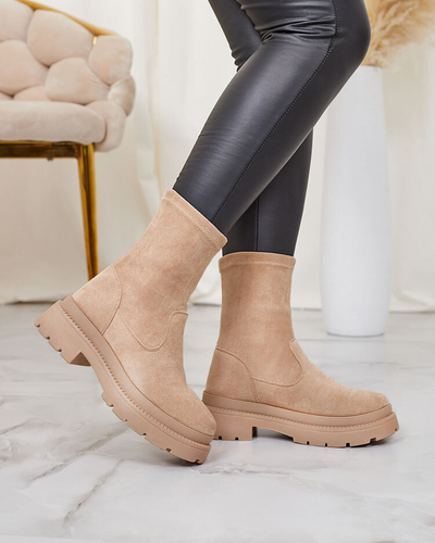 Royalfashion Cizme eco-suede pentru femei, bej Classy Girl