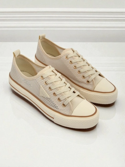 Aurelia Beige - tenîsên qumaşê yên jinan ên bi tabana daîre 3 cm