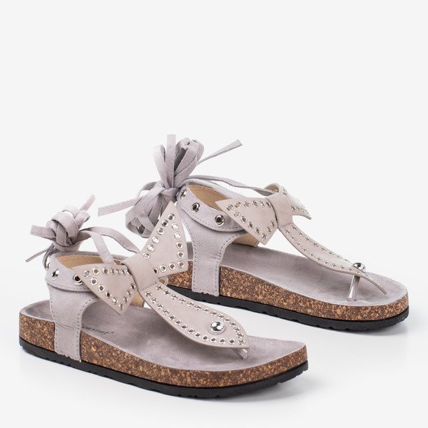 OUTLET Sandale Celione gri deschis legate - Încălțăminte