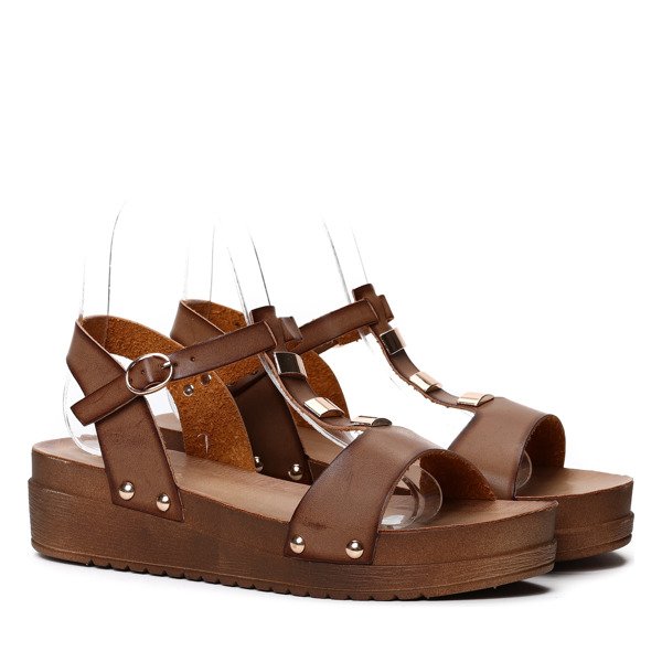 Brązowe sandały na platformie - Obuwie