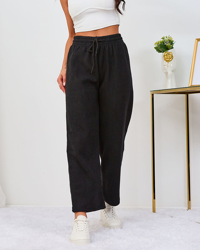 Royalfashion Pantaloni pentru femei din catifea neagră încălzită