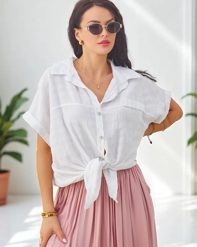 Cămașă din bumbac pentru femei Royalfashion cu embosare și mâneci scurte