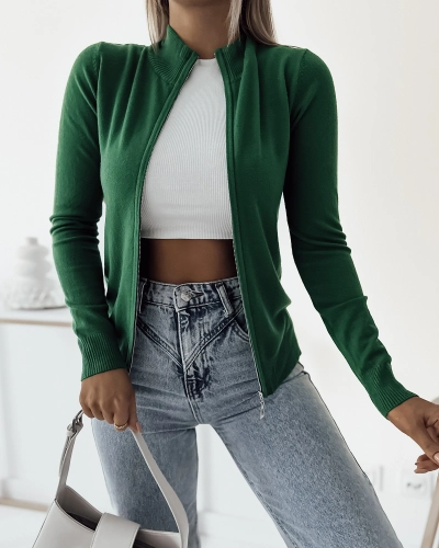 Royalfashion Pulover verde închis, descheiat, cu croială