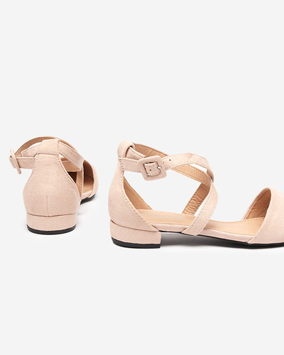 OUTLET Pompe de dama bej si roz cu toc plat Qiumi - Incaltaminte