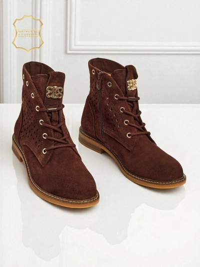 Ażurowe botki damskie ze skóry naturalnej Aurelias