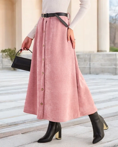 Royalfashion Fustă midi pentru femei cu nasturi decorativi