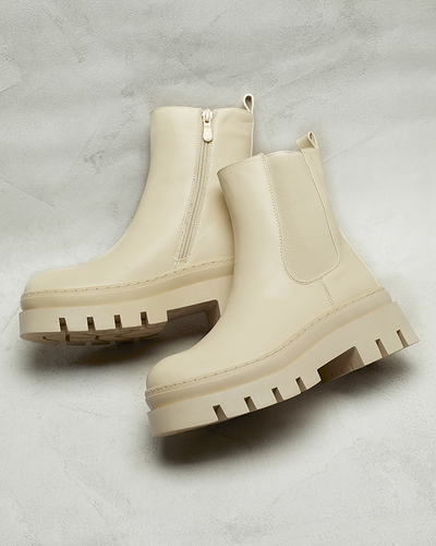 Cizme de damă crem cu talpă mai groasă Zalevin- Footwear