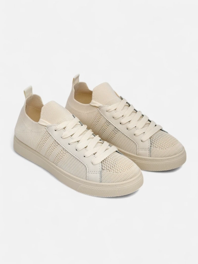 Beżowe sneakersy Damiani – lekkie trampki tela/skóra eco na lato