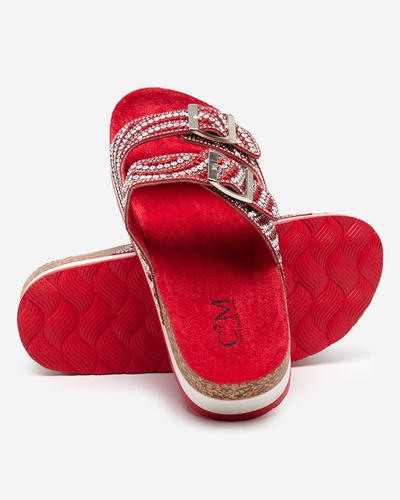 Papuci de damă cu zirconiu cubic în roșu Lalud-Shoes