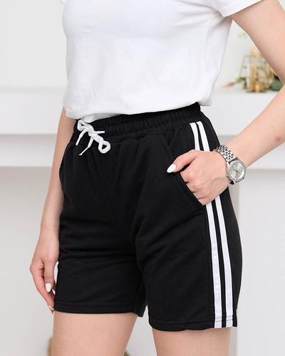 Pantaloni scurți negri cu dungi pentru damă - Îmbrăcăminte