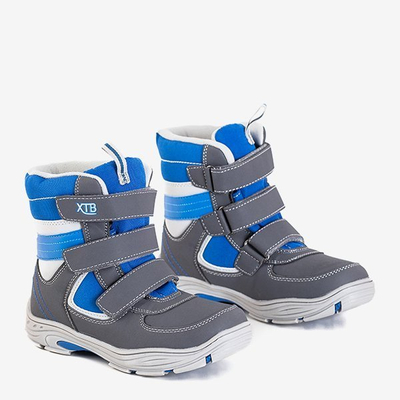 Cizme de zăpadă pentru băieți gri și albastru Sidan - Pantofi