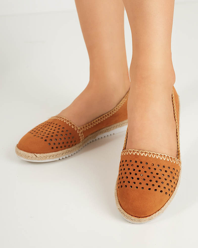 OUTLET Espadrile slip on ajurate dama din culoarea camel Terila - Incaltaminte