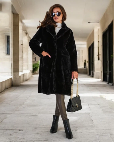 Royalfashion Palton negru de blană pentru femei