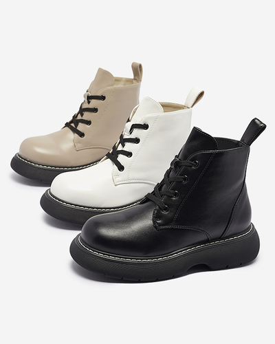 Cizme negre de damă din piele ecologică cu talpă solidă Getys - Încălțăminte