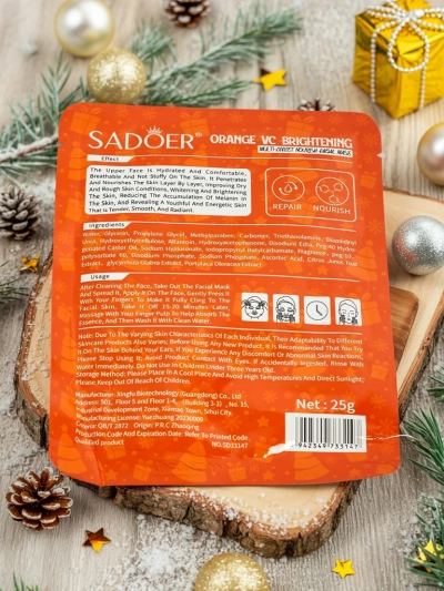 Mască de față festivă din material textil cu vitamina C - Iluminatoare