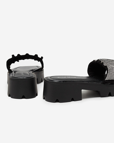 OUTLET Papuci de dama negri cu zirconiu Emkoy- Incaltaminte