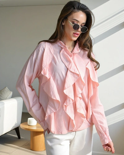 Cămașă din bumbac Royalfashion împodobită cu volane și cu nasturi