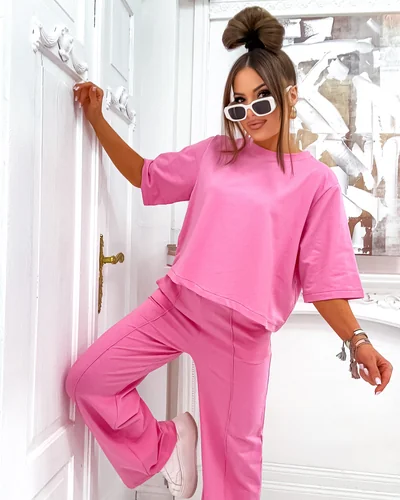 Royalfashion Set de bumbac pentru femei cu pantaloni evazați