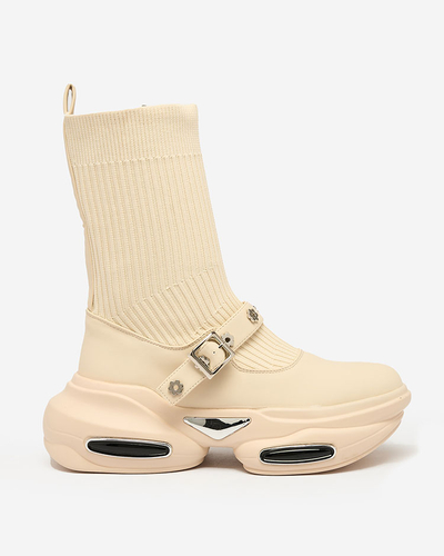 Royalfashion Cizme sport de damă cu partea superioară a'la ciorapului în bej Folden