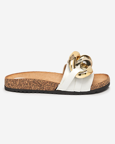 Athenis Bianco Royalfashion women's sandals - ecological leather, gold chain