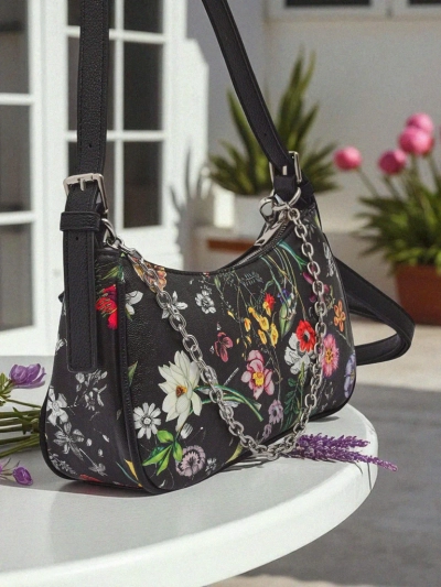 Royalfashion Geantă de mână mică pentru femei, din piele ecologică, cu model floral Lily Bloom
