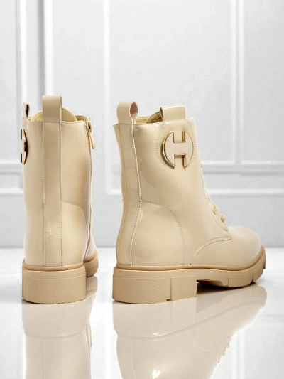 Botine de damă lăcuite cu șireturi Kalen