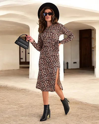 Royalfashion Rochie midi de damă în imprimeu leopard