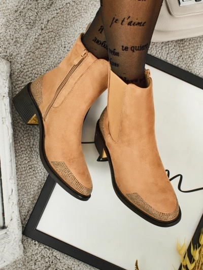 Botine de damă din piele ecologică întoarsă, decorate cu zirconii TangleMist