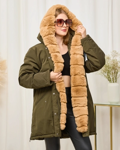 Jachetă de iarnă verde de damă PLUS SIZE - Îmbrăcăminte