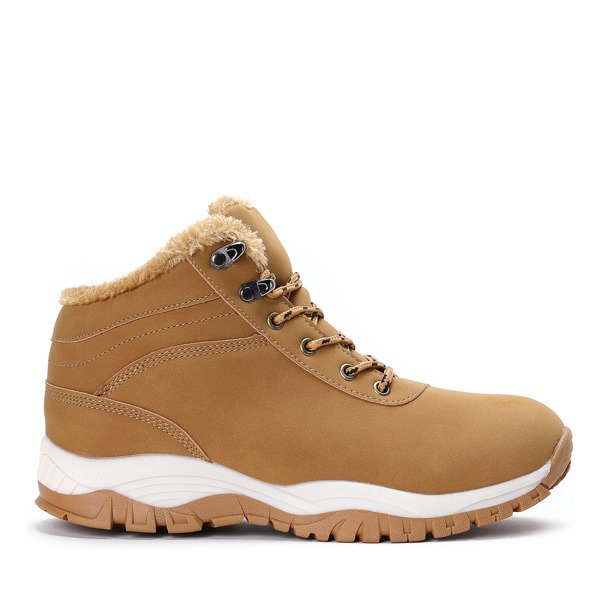 Ocieplane, damskie traperki w kolorze camelowym Reta- Obuwie