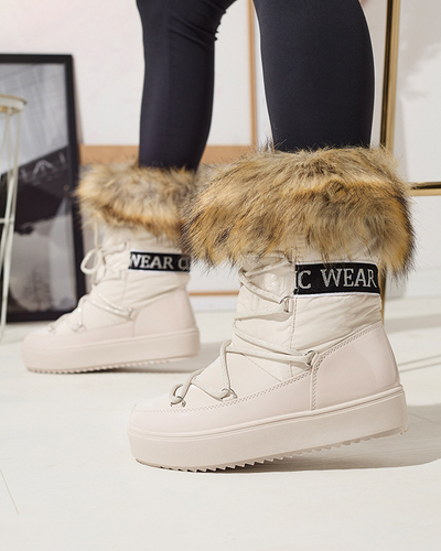 Cizme de zăpadă pentru femei bej cu blană Lilitsa- Footwear