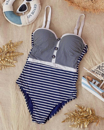Costum de baie de damă bleumarin cu dungi dintr-o singură piesă - Lenjerie intimă