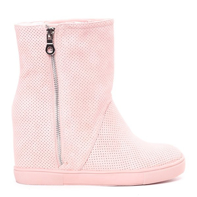 Różowe botki na koturnie Genesis - Obuwie